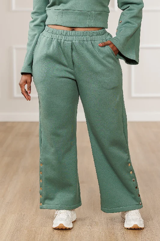 Leila Wide Side Snaps Pants - Teal